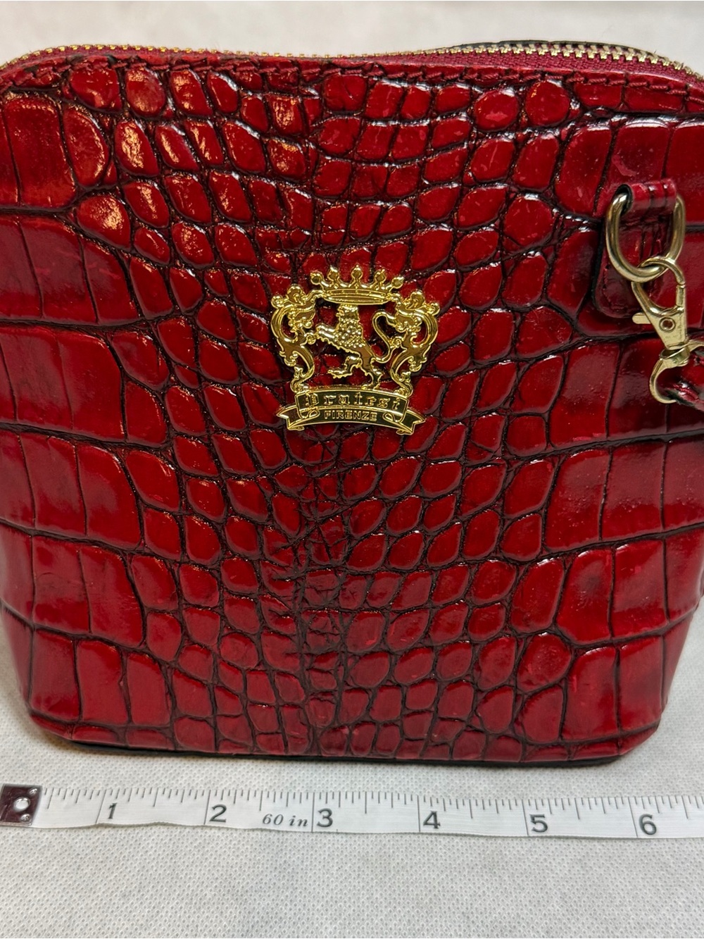 Vintage Firenze Red Croc Embossed Leather Mini Crossbody Bag made in Italy Gold - Picture 10 of 15